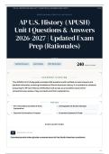 AP U&period;S&period; History &lpar;APUSH&rpar; Unit 1 240&plus; Questions & Answers 2026-2027 Updated Exam Prep &lpar;Rationales&rpar;