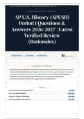 AP U&period;S&period; History &lpar;APUSH&rpar; Period 1 80&plus; Questions & Answers 2026-2027 Latest Verified Review &lpar;Rationales&rpar;