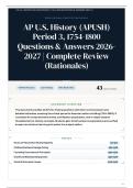 AP U&period;S&period; History &lpar;APUSH&rpar; Period 3&comma; 1754-1800 40&plus; Questions & Answers 2026-2027 Complete Review &lpar;Rationales&rpar;