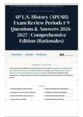 AP U&period;S&period; History &lpar;APUSH&rpar; Exam Review Periods 1-9 110&plus; Questions & Answers 2026-2027 Comprehensive Edition &lpar;Rationales&rpar;