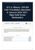 AP U&period;S&period; History &lpar;APUSH&rpar; Unit 1 Vocabulary 30&plus; Questions & Answers 2026-2027 High-Yield Terms &lpar;Rationales&rpar;