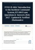 FEMA IS-100&percnt;&period;C Introduction to the Incident Command System&comma; ICS 100&percnt; Exam 65&plus; Questions & Answers 2026&sol;2027 Updated & Verified &lpar;Rationales&rpar;