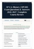 AP U&period;S&period; History &lpar;APUSH&rpar; Exam 515&plus; Questions & Answers 2026-2027 Complete Course Review