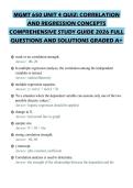 MGMT 650 UNIT 4 QUIZ&colon; CORRELATION&NewLine;AND REGRESSION CONCEPTS&NewLine;COMPREHENSIVE STUDY GUIDE 2026 FULL&NewLine;QUESTIONS AND SOLUTIONS GRADED A&plus;&NewLine;