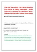 NSG 3160 Exam 3 2026 &vert; 200 Practice Questions&NewLine;with Answers & Detailed Explanations &vert; Health&NewLine;Assessment &ndash; Cardiovascular&comma; Respiratory&comma; Neuro&comma;&NewLine;Abdominal & MSK &vert; Galen College &vert; Latest Update 
