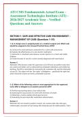 ATI CMS Fundamentals Actual Exam &ndash;&NewLine;Assessment Technologies Institute &lpar;ATI&rpar; &ndash;&NewLine;2026&sol;2027 Academic Year &ndash; Verified &NewLine;Questions and Answers