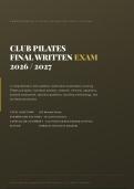 Club Pilates Final Written Exam 2026&sol;2027 &vert; Complete Q&A &vert; Pilates Certification &vert; A&plus; Graded&NewLine;&NewLine;