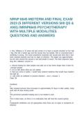 NRNP 6645 MIDTERM AND FINAL EXAM 2023 &lpar;5 DIFFERENT VERSIONS 500 QS & ANS&rpar; &sol;NRNP6645 PSYCHOTHERAPY WITH MULTIPLE MODALITIES QUESTIONS AND ANSWERS