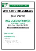 2026 ATI FUNDAMENTALS&NewLine;EXAM UPDATED&NewLine;2092 QUESTIONS BANK&NewLine;WITH CORRECT ANSWERS&NewLine;&lpar;EXAM-STYLE QUESTIONS & REVIEW&rpar;&NewLine;Answers with detailed Rationales