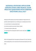 NATIONAL PESTICIDE APPLICATOR&NewLine;CERTIFICATION CORE MANUAL EXAM&NewLine;PRACTICE QUESTIONS WITH VERIFIED&NewLine;SOLUTIONS 2026&sol;2027