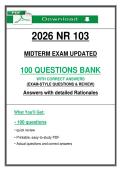  NR 103&NewLine;MIDTERM EXAM UPDATED&NewLine;100 QUESTIONS BANK&NewLine;WITH CORRECT ANSWERS&NewLine;&lpar;EXAM-STYLE QUESTIONS & REVIEW&rpar;&NewLine;Answers with detailed Rationales