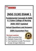 NSG3130&sol;NSG 3130 Exam 1 &vert; Fundamental Concepts & Skills II &vert; Galen College &vert; 2026&sol;2027 Updated &lpar;PDF&rpar;