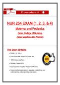 NUR 254 EXAM &lpar;1&comma; 2&comma; 3&comma; & 4&rpar; &NewLine;Maternal and Pediatrics  &NewLine;Galen College of Nursing&period;  &NewLine;Actual Questions and Answers