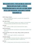 REALESTATEU&colon; TEXAS REAL ESTATE&NewLine;PRINCIPLES PART 1 FINAL&NewLine;COMPREHENSIVE STUDY GUIDE 2026&NewLine;FULL QUESTIONS AND SOLUTIONS&NewLine;GRADED A&plus;