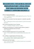 REALESTATEU&colon; TEXAS REAL ESTATE&NewLine;PRINCIPLES PART 1 FINAL FINAL&NewLine;TEST 2026 QUESTIONS WITH&NewLine;CORRECT ANSWERS GRADED A&plus;&NewLine;