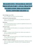 REALESTATEU&colon; TEXAS REAL ESTATE&NewLine;PRINCIPLES PART 1 FINAL PRACTICE&NewLine;EXAMINATION 2026 QUESTIONS&NewLine;WITH ANSWERS GRADED A&plus;&NewLine;