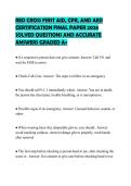 RED CROSS FIRST AID&comma; CPR&comma; AND AED&NewLine;CERTIFICATION FINAL PAPER 2026&NewLine;SOLVED QUESTIONS AND ACCURATE&NewLine;ANSWERS GRADED A&plus;&NewLine;