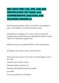 RED CROSS FIRST AID&comma; CPR&comma; AND AED&NewLine;CERTIFICATION TEST BANK 2026&NewLine;COMPREHENSIVE QUESTIONS AND&NewLine;SOLUTIONS GRADED A&plus;