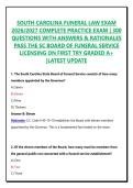 SOUTH CAROLINA FUNERAL LAW EXAM 2026&sol;2027 COMPLETE PRACTICE EXAM &vert; 300 QUESTIONS WITH ANSWERS & RATIONALES PASS THE SC BOARD OF FUNERAL SERVICE LICENSING ON FIRST TRY GRADED A&plus; &vert;LATEST UPDATE