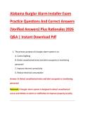 Alabama Burglar Alarm Installer Exam &NewLine;Practice Questions And Correct Answers &NewLine;&lpar;Verified Answers&rpar; Plus Rationales 2026 &NewLine;Q&A &vert; Instant Download Pdf