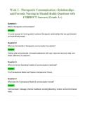 Week 2 - Therapeutic Communication - Relationships &NewLine;and Forensic Nursing in Mental Health Questions with&NewLine;CORRECT Answers &lpar;Grade A&plus;&rpar;