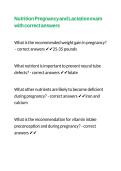 Nutrition Pregnancy and Lactation exam with correct answers