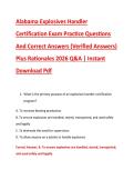 Alabama Explosives Handler &NewLine;Certification Exam Practice Questions &NewLine;And Correct Answers &lpar;Verified Answers&rpar; &NewLine;Plus Rationales 2026 Q&A &vert; Instant &NewLine;Download Pdf