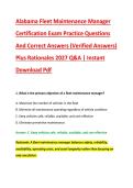 Alabama Fleet Maintenance Manager &NewLine;Certification Exam Practice Questions &NewLine;And Correct Answers &lpar;Verified Answers&rpar; &NewLine;Plus Rationales 2027 Q&A &vert; Instant &NewLine;Download Pdf