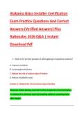 Alabama Glass Installer Certification &NewLine;Exam Practice Questions And Correct &NewLine;Answers &lpar;Verified Answers&rpar; Plus &NewLine;Rationales 2026 Q&A &vert; Instant &NewLine;Download Pdf