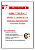 NUR417 &sol; NUR 417  &NewLine;EXAM 1&comma; 2&comma; 3 & FINAL EXAM &NewLine;Care of Adult II at Concordia&comma; St&period; Paul &NewLine;Actual Questions and Answers 