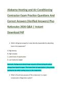 Alabama Heating and Air Conditioning &NewLine;Contractor Exam Practice Questions And &NewLine;Correct Answers &lpar;Verified Answers&rpar; Plus &NewLine;Rationales 2026 Q&A &vert; Instant &NewLine;Download Pdf 