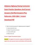 Alabama Highway Paving Contractor &NewLine;Exam Practice Questions And Correct &NewLine;Answers &lpar;Verified Answers&rpar; Plus &NewLine;Rationales 2026 Q&A &vert; Instant &NewLine;Download Pdf 
