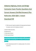 Alabama Highway&comma; Street and Bridge &NewLine;Contractor Exam Practice Questions And &NewLine;Correct Answers &lpar;Verified Answers&rpar; Plus &NewLine;Rationales 2026 Q&A &vert; Instant &NewLine;Download Pdf