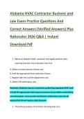 Alabama HVAC Contractor Business and &NewLine;Law Exam Practice Questions And &NewLine;Correct Answers &lpar;Verified Answers&rpar; Plus &NewLine;Rationales 2026 Q&A &vert; Instant &NewLine;Download Pdf