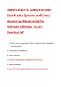 Alabama Industrial Coating Contractor &NewLine;Exam Practice Questions And Correct &NewLine;Answers &lpar;Verified Answers&rpar; Plus &NewLine;Rationales 2026 Q&A &vert; Instant &NewLine;Download Pdf 