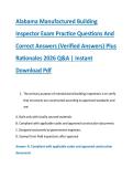 Alabama Manufactured Building &NewLine;Inspector Exam Practice Questions And &NewLine;Correct Answers &lpar;Verified Answers&rpar; Plus &NewLine;Rationales 2026 Q&A &vert; Instant &NewLine;Download Pdf 