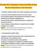 Florida ALF Assisted Living Facilities Exam Review &lpar;Latest 2026 &sol; 2027 Update&rpar; Questions and Verified Answers &vert; 100&percnt; Correct &vert; Grade A&plus;