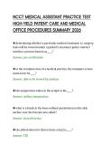 NCCT MEDICAL ASSISTANT PRACTICE TEST&NewLine;HIGH-YIELD PATIENT CARE AND MEDICAL&NewLine;OFFICE PROCEDURES SUMMARY 2026