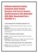 Alabama Industrial Coating Contractor Exam Practice Questions And Correct Answers &lpar;Verified Answers&rpar; Plus Rationales 2026 Q&A Guaranteed Pass  &lpar;GRADED A&plus;&rpar;
