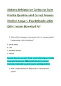 Alabama Refrigeration Contractor Exam &NewLine;Practice Questions And Correct Answers &NewLine;&lpar;Verified Answers&rpar; Plus Rationales 2026 &NewLine;Q&A &vert; Instant Download Pdf 
