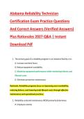 Alabama Reliability Technician &NewLine;Certification Exam Practice Questions &NewLine;And Correct Answers &lpar;Verified Answers&rpar; &NewLine;Plus Rationales 2027 Q&A &vert; Instant &NewLine;Download Pdf 