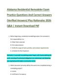 Alabama Residential Remodeler Exam &NewLine;Practice Questions And Correct Answers &NewLine;&lpar;Verified Answers&rpar; Plus Rationales 2026 &NewLine;Q&A &vert; Instant Download Pdf 