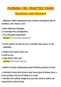 Florida CDL Practice Exam Latest 2026 &sol; 2027 Updated Questions and Verified Answers &vert; 100&percnt; Correct &vert; Grade A&plus;