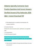 Alabama Specialty Contractor Exam &NewLine;Practice Questions And Correct Answers &NewLine;&lpar;Verified Answers&rpar; Plus Rationales 2026 &NewLine;Q&A &vert; Instant Download Pdf 