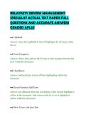 RELATIVITY REVIEW MANAGEMENT&NewLine;SPECIALIST ACTUAL TEST PAPER FULL&NewLine;QUESTIONS AND ACCURATE ANSWERS&NewLine;GRADED APLUS