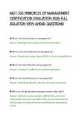 MGT 330 PRINCIPLES OF MANAGEMENT&NewLine;CERTIFICATION EVALUATION 2026 FULL&NewLine;SOLUTION VIEW AHEAD QUESTIONS&NewLine;