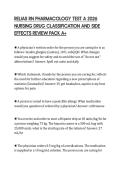 RELIAS RN PHARMACOLOGY TEST A 2026&NewLine;NURSING DRUG CLASSIFICATION AND SIDE&NewLine;EFFECTS REVIEW PACK A&plus;