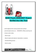 D449 Psych 2026&sol;2027 &vert; 50&plus; Questions & Answers &vert; Psychiatric Disorders&comma; Psych Medications&comma; Suicide Risk & Therapeutic Communication &vert; Western Governors University &lpar;WGU&rpar;