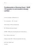 Fundamentals of Nursing Exam 1 NUR &NewLine;112 questio ns and answers already &NewLine;verified 
