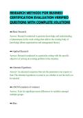 RESEARCH METHODS FOR BUSINESS&NewLine;CERTIFICATION EVALUATION VERIFIED&NewLine;QUESTIONS WITH COMPLETE SOLUTIONS&NewLine;